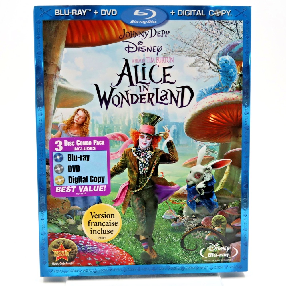 Alice In Wonderland Blu-ray DVD 2010 Johnny Depp Tim Burton Disney PG Movie
